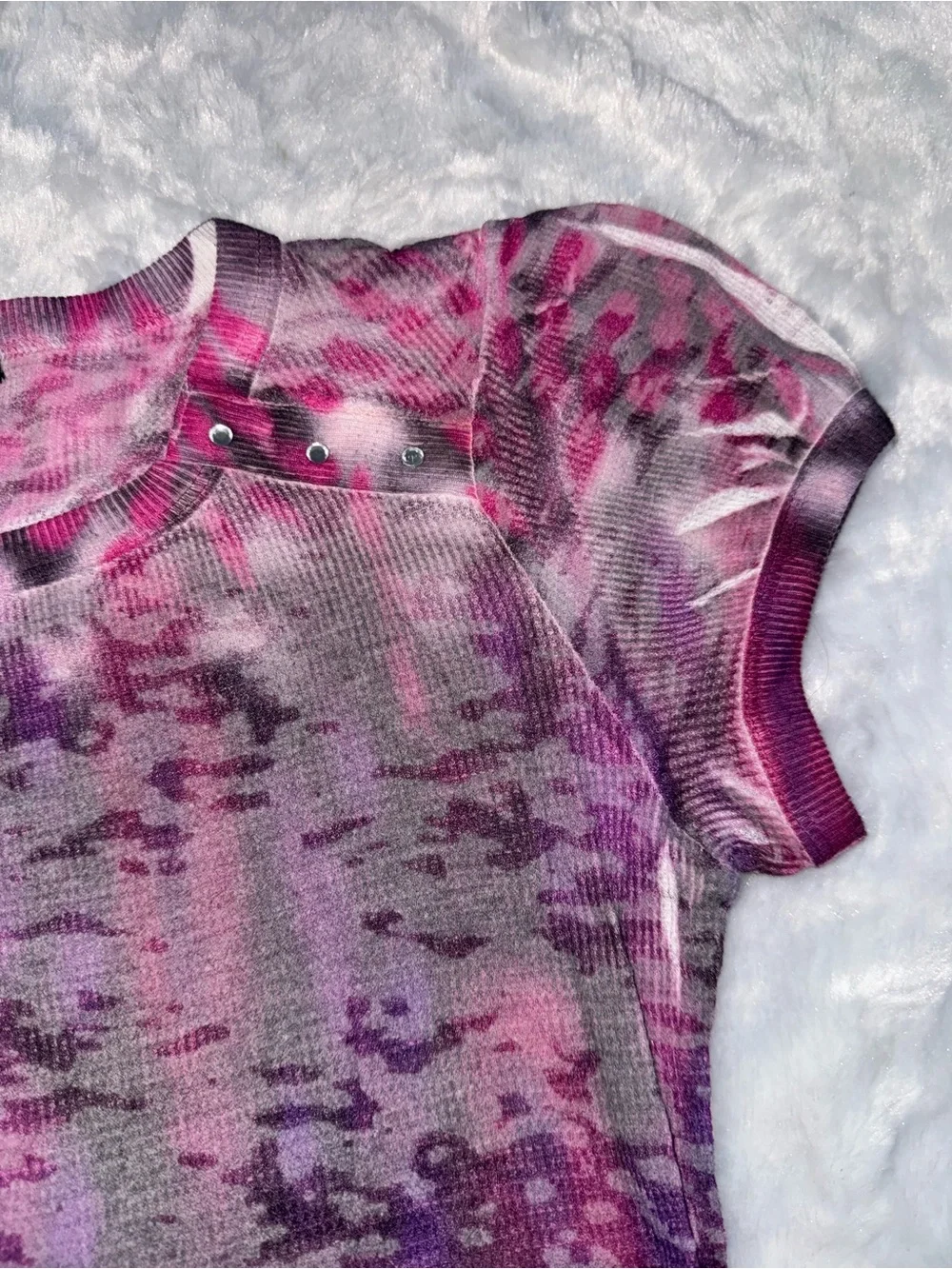 Eyeshadow Y2K Pink and Purple Short Sleeve Knit Top